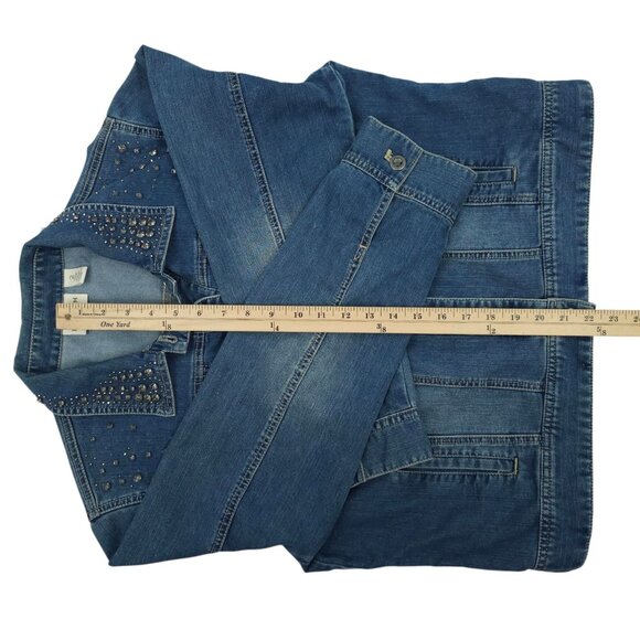 Chicos Platinum Denim Western Jacket Womens 2 US L/12 Rhinestones Long Sleeve - Picture 6 of 16